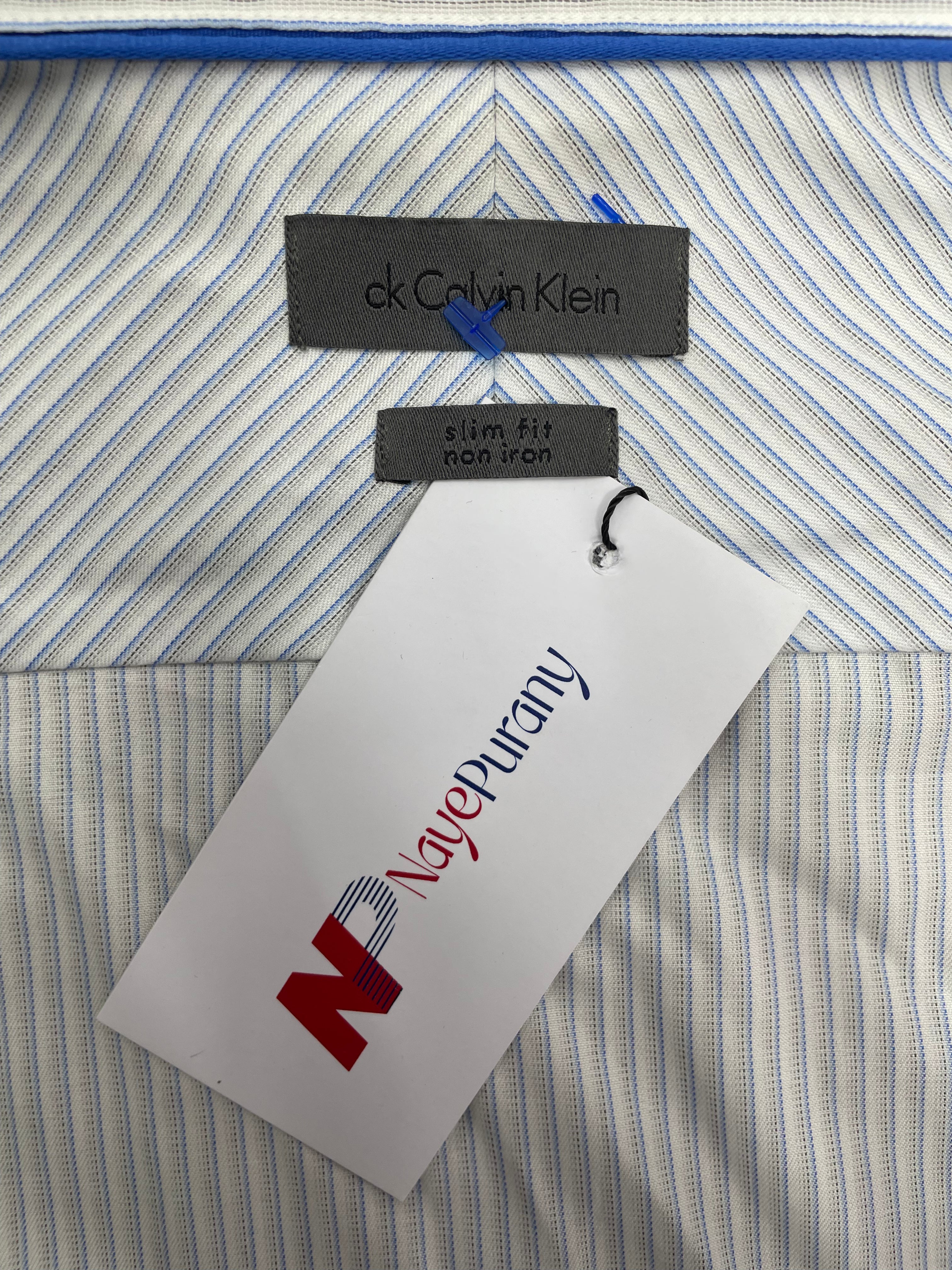 CK CalvinKlein White BLue lines shirt